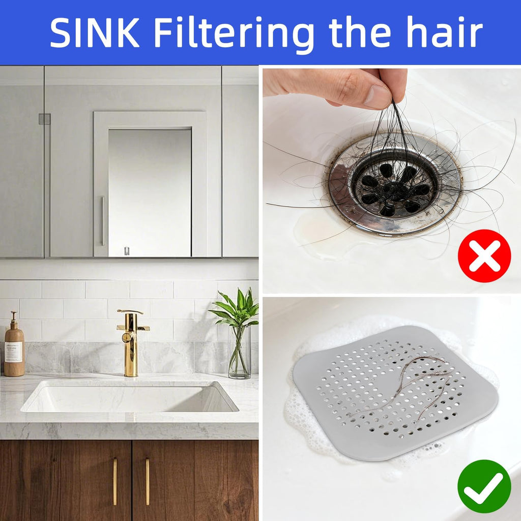 Bathtub Drain Hair Catcher 4 Pack, Silicone Stopper with Suction Cup