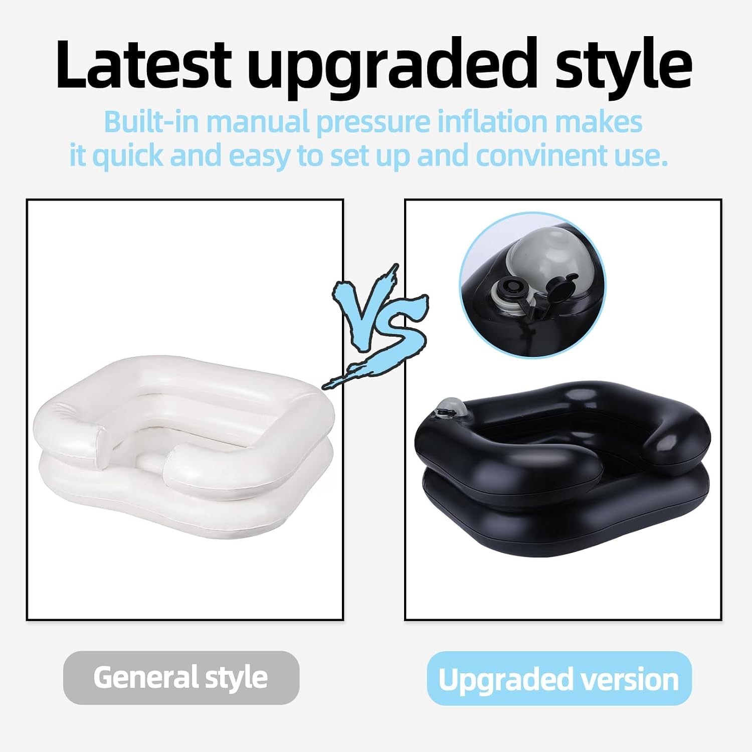 Upgraded Inflatable Hair Washing Basin with Built-In Manual Pressure Inflation, Portable Shampoo Bowl Sink for Hair Washing Station & Elderly, Disabled, Bedridden
