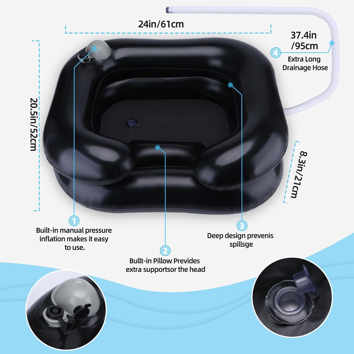 Upgraded Inflatable Hair Washing Basin with Built-In Manual Pressure Inflation, Portable Shampoo Bowl Sink for Hair Washing Station & Elderly, Disabled, Bedridden