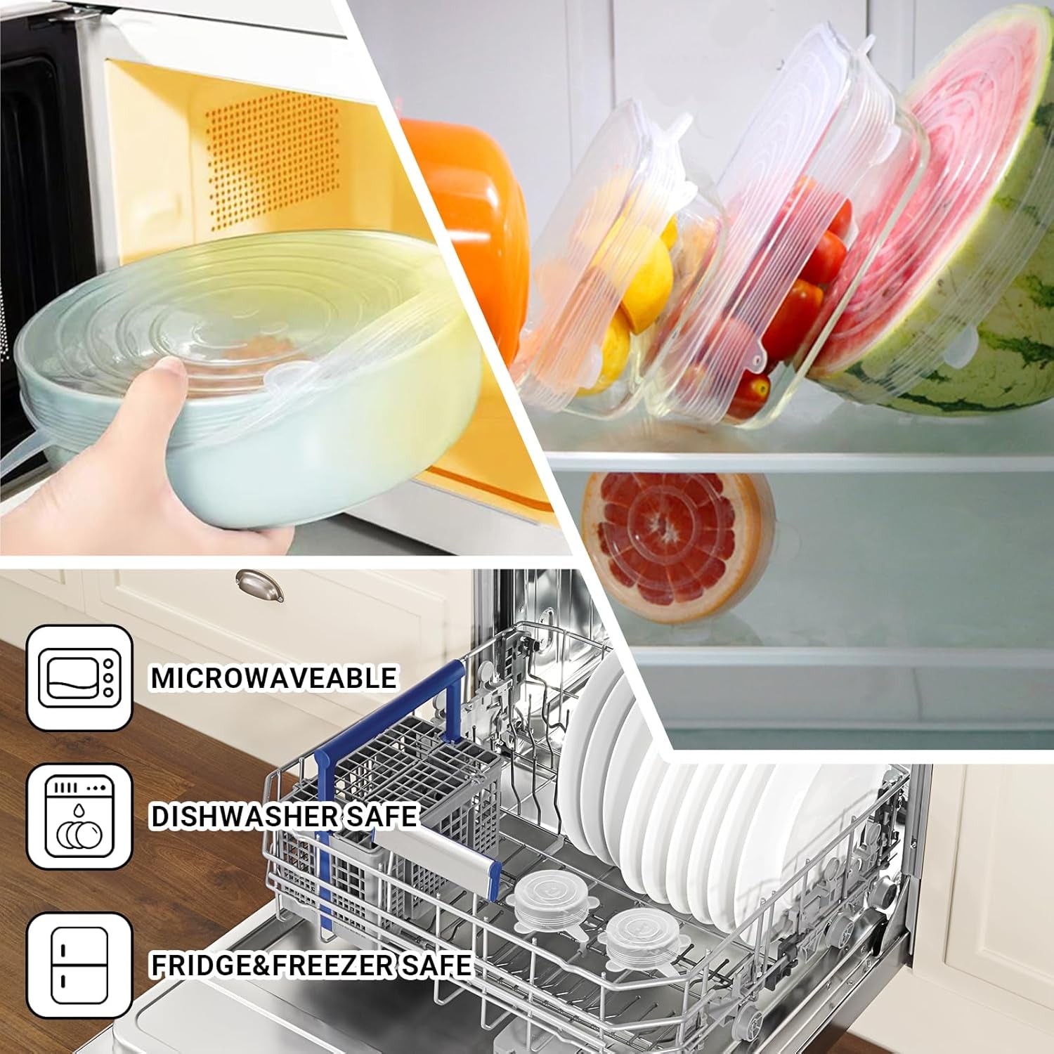 4 Pack 4.5In Reusable Silicone Stretch Lids, Silicone Bowl Covers for Food Storage, Universal Stretchable Lids for Containers Produce, Elastic Expandable Seal Cover, Microwave Freezer Safe