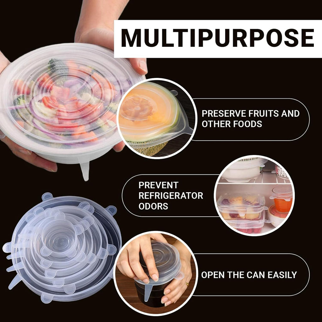 4 Pack 4.5In Reusable Silicone Stretch Lids, Silicone Bowl Covers for Food Storage, Universal Stretchable Lids for Containers Produce, Elastic Expandable Seal Cover, Microwave Freezer Safe
