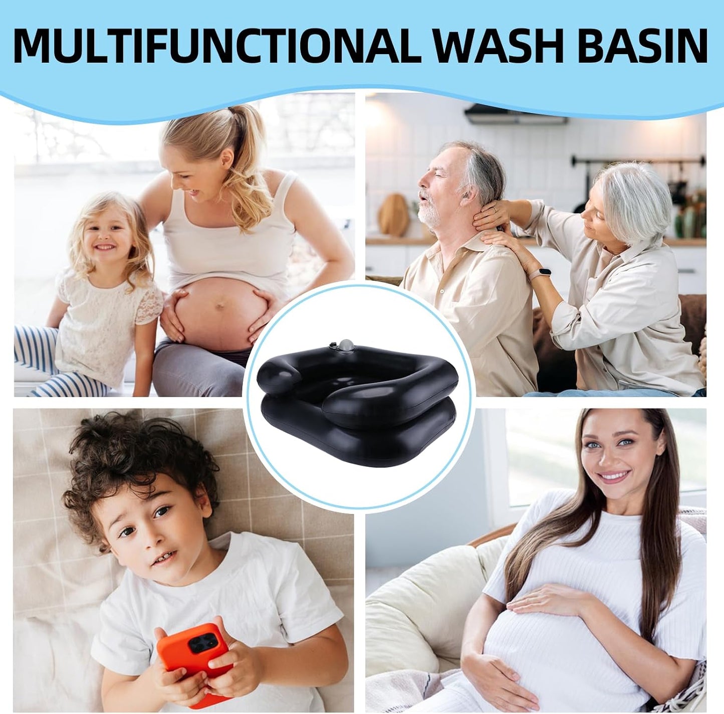 Upgraded Inflatable Hair Washing Basin with Built-In Manual Pressure Inflation, Portable Shampoo Bowl Sink for Hair Washing Station & Elderly, Disabled, Bedridden