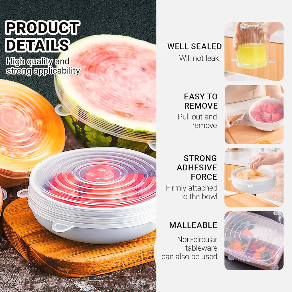 4 Pack 4.5In Reusable Silicone Stretch Lids, Silicone Bowl Covers for Food Storage, Universal Stretchable Lids for Containers Produce, Elastic Expandable Seal Cover, Microwave Freezer Safe