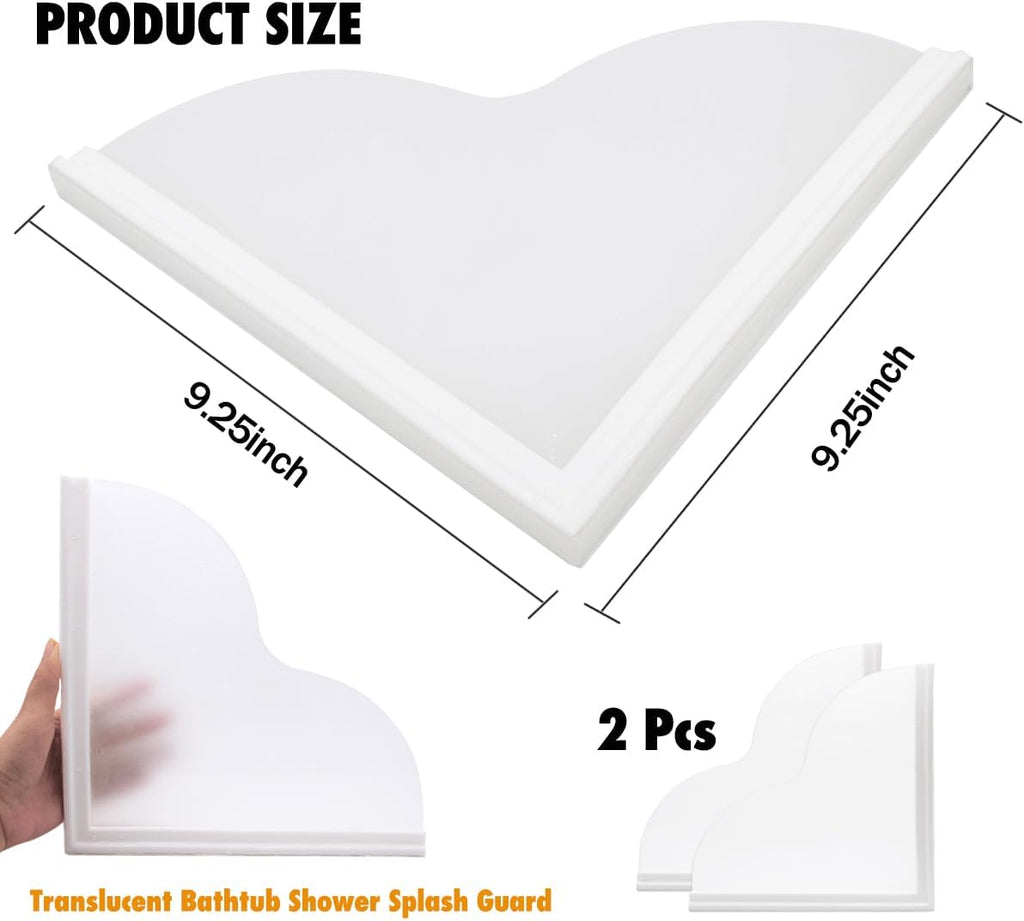 Tub Splash Guard Removable, 2 Pack Bathtub Water Splash Guards,Silicone Base & Acrylic Tub Corner Guards to Keep Water in Tub, Self-Adhesive & Prevent Shower Water from Splashing Out.