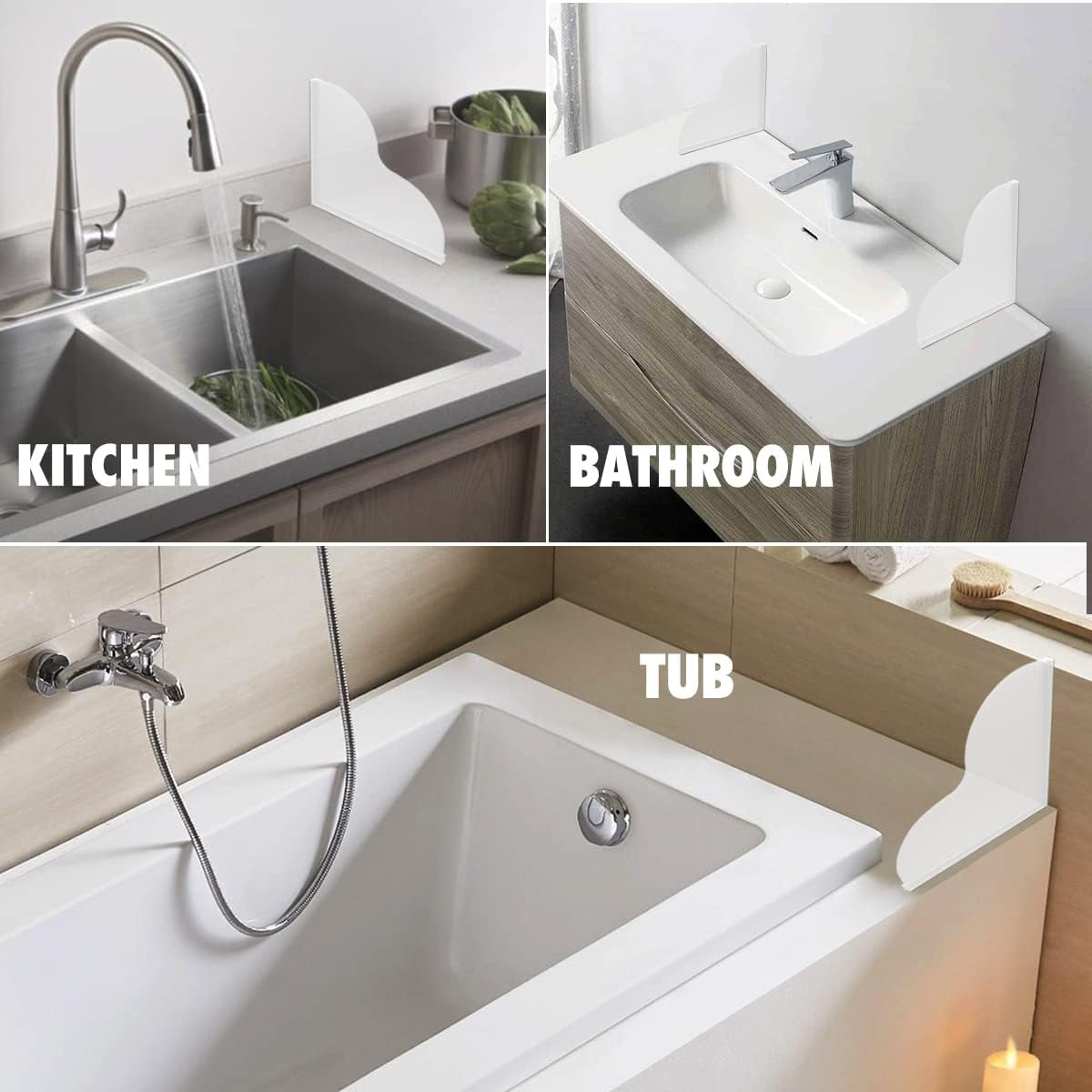 Tub Splash Guard Removable, 2 Pack Bathtub Water Splash Guards,Silicone Base & Acrylic Tub Corner Guards to Keep Water in Tub, Self-Adhesive & Prevent Shower Water from Splashing Out.
