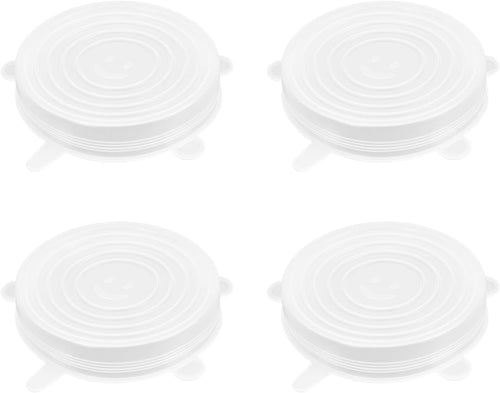 4 Pack 4.5In Reusable Silicone Stretch Lids, Silicone Bowl Covers for Food Storage, Universal Stretchable Lids for Containers Produce, Elastic Expandable Seal Cover, Microwave Freezer Safe
