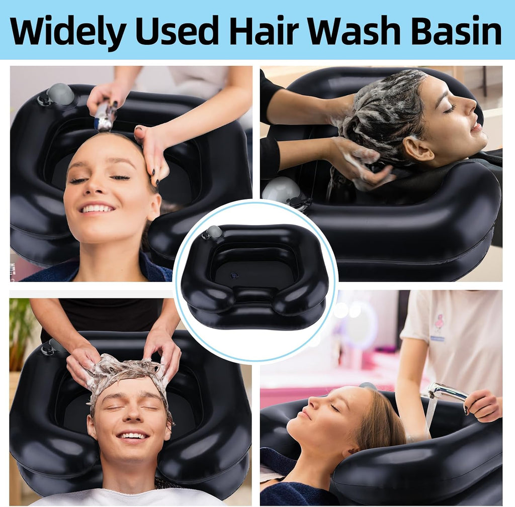 Upgraded Inflatable Hair Washing Basin with Built-In Manual Pressure Inflation, Portable Shampoo Bowl Sink for Hair Washing Station & Elderly, Disabled, Bedridden