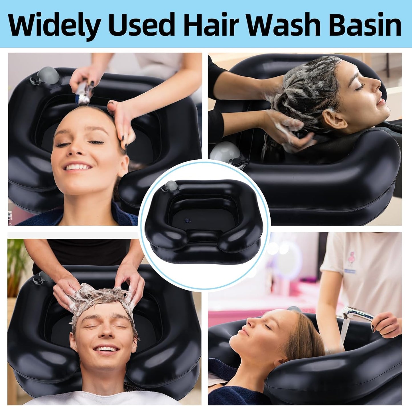 Upgraded Inflatable Hair Washing Basin with Built-In Manual Pressure Inflation, Portable Shampoo Bowl Sink for Hair Washing Station & Elderly, Disabled, Bedridden