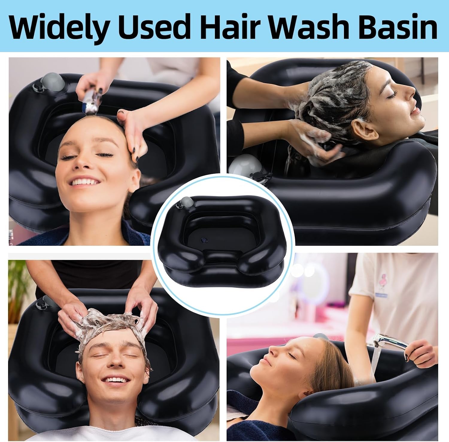 Upgraded Inflatable Hair Washing Basin with Built-In Manual Pressure Inflation, Portable Shampoo Bowl Sink for Hair Washing Station & Elderly, Disabled, Bedridden